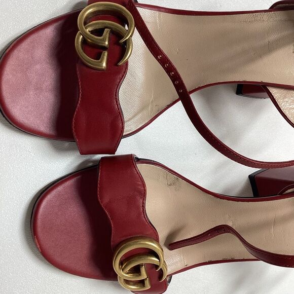 Gucci Red Leather GG Marmont Ankle Strap Sandals Size EU 38 - Picture 9 of 16